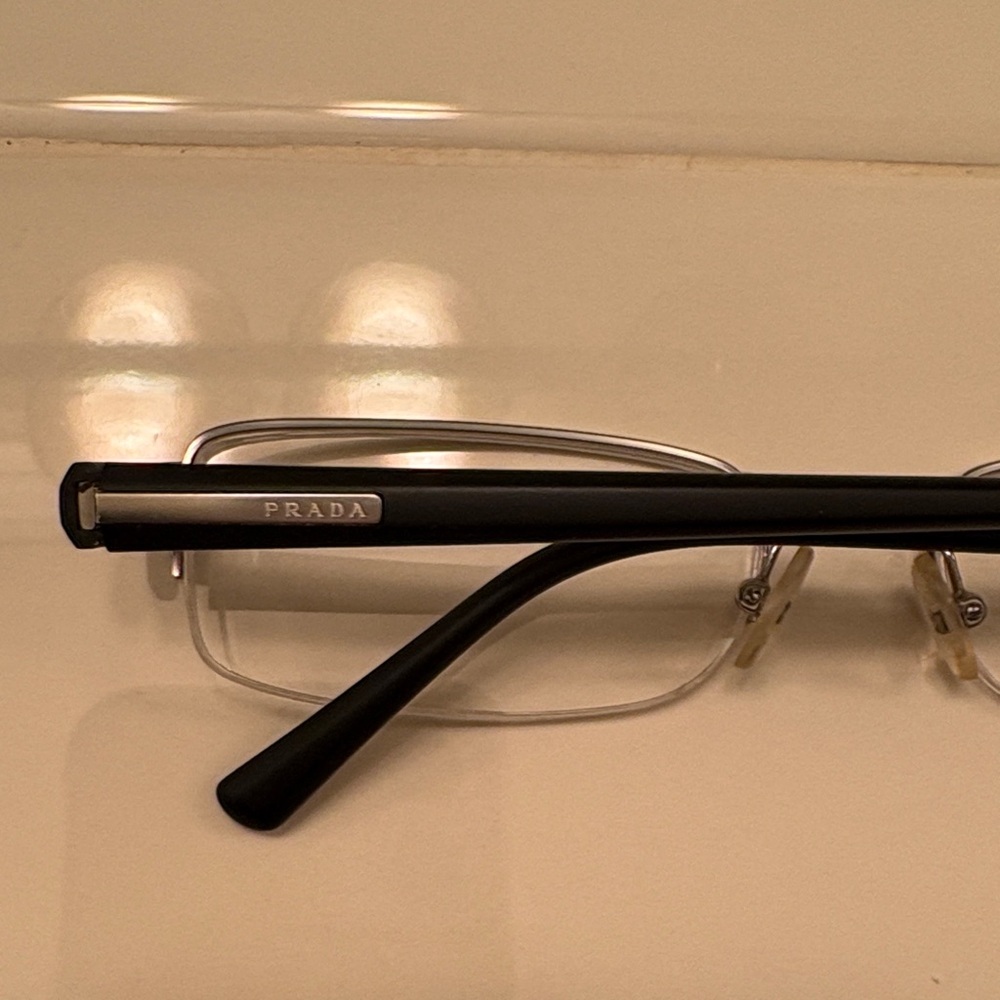 Prada Black and Silver Half Rim Rectangular Eyegl… - image 3